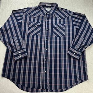 Rugged Country Vintage Pearl Snap men’s Long sleeve plaid Western Wear Shirt 2X